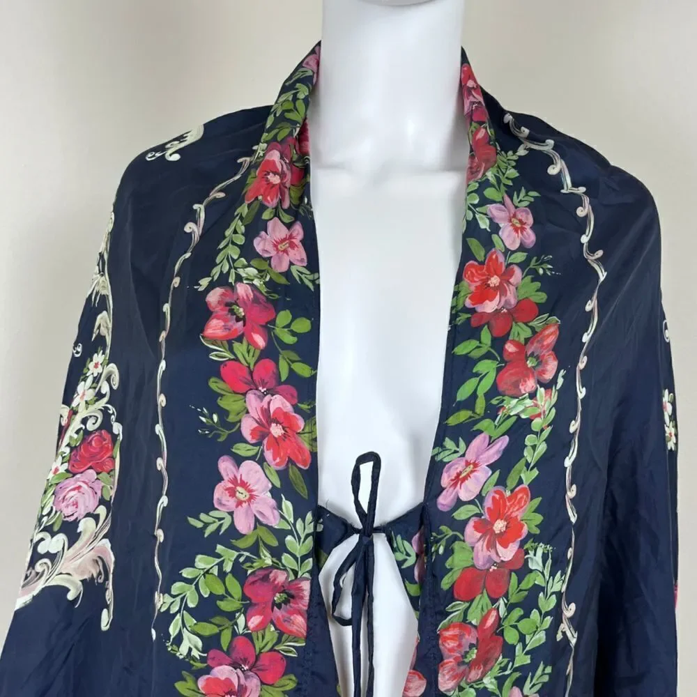 Johnny Was Size M Silk Tassel Wide Flared Sleeve Floral Mococo Boho Shrug Poncho